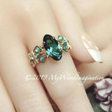 Blue Zircon, Handmade Ring,Vintage Swarovski Crystal - Rare Rounded Marquise December Birthstone