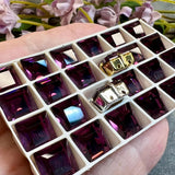 Amethyst 8mm or 10mm Square, 1 Pc Vintage Swarovski 4410 Rhinestone with Setting