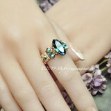 Blue Zircon, Handmade Ring,Vintage Swarovski Crystal - Rare Rounded Marquise December Birthstone