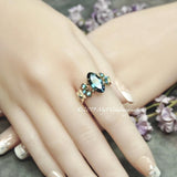 Blue Zircon, Handmade Ring,Vintage Swarovski Crystal - Rare Rounded Marquise December Birthstone