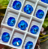 10mm Royal Blue Delite Genuine Swarovski, 1pc 4470 Square Cushion Cut With Setting, Royal Blue Opal, Bead Embroidery, Jewelry Component