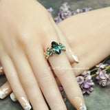 Blue Zircon, Handmade Ring,Vintage Swarovski Crystal - Rare Rounded Marquise December Birthstone