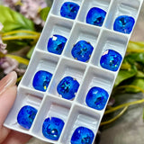 10mm Royal Blue Delite Genuine Swarovski, 1pc 4470 Square Cushion Cut With Setting, Royal Blue Opal, Bead Embroidery, Jewelry Component