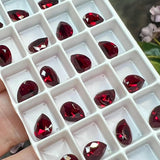 Siam 8x6mm Pear Shape, Swarovski Crystal Rhinestone With SP or GP Setting