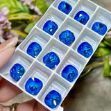 10mm Royal Blue Delite Genuine Swarovski, 1pc 4470 Square Cushion Cut With Setting, Royal Blue Opal, Bead Embroidery, Jewelry Component