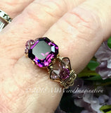 Genuine Swarovski Crystal, Vintage Amethyst Handmade Ring, 14K GF US Size 6.5