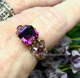 Genuine Swarovski Crystal, Vintage Amethyst Handmade Ring, 14K GF US Size 6.5