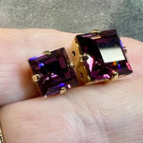 Amethyst 8mm or 10mm Square, 1 Pc Vintage Swarovski 4410 Rhinestone with Setting
