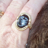 Scorpion Inlaid Opal & Black Onyx Cabochon, Handmade Ring, US Size 8 in 14K GF