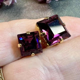 Amethyst 8mm or 10mm Square, 1 Pc Vintage Swarovski 4410 Rhinestone with Setting