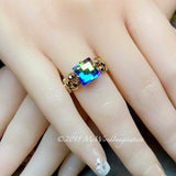 Swarovski Checkerboard Cut Crystal AB Handmade Ring, Vintage Crystal Handmade Ring