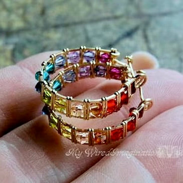 Swarovski Crystal,  Multi-Colored Handmade Crystal Hoop Earrings in 14K GF Wire