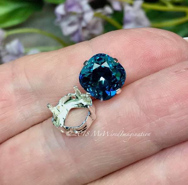 12mm 4470 Setting SOLID Sterling Silver Setting, for 12mm Cushion Cut 4470 Stones and Crystals, SS 925 NOT Plated, Gem Setting