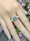 Wire Wrapped Ring with Vintage Swarovski Aquamarine & New Crystal Pearls