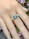 Wire Wrapped Ring with Vintage Swarovski Aquamarine & New Crystal Pearls
