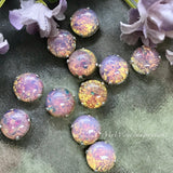Pink Fire Opal Vintage West German Glass-Cabochon, 11mm Round with Settings