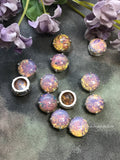 Pink Fire Opal Vintage West German Glass-Cabochon, 11mm Round with Settings