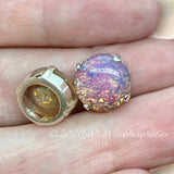 Pink Fire Opal Vintage West German Glass-Cabochon, 11mm Round with Settings