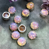 Pink Fire Opal Vintage West German Glass-Cabochon, 11mm Round with Settings