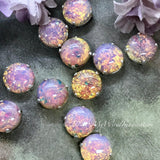 Pink Fire Opal Vintage West German Glass-Cabochon, 11mm Round with Settings