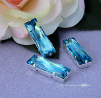 Aquamarine Swarovski Crystal, 1Pc Princess Brooch, 30x10 4547 With Setting