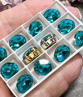 Blue Zircon 1 Pc Vintage Swarovski 12x10mm Oval, Art 4120, Swarovski Crystal in Setting