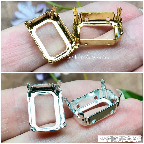 18x13mm Octagon Settings Art 4600 2 Pieces Silver or Gold Plated, Gemstone Crystal setting, Bead Embroidery Component