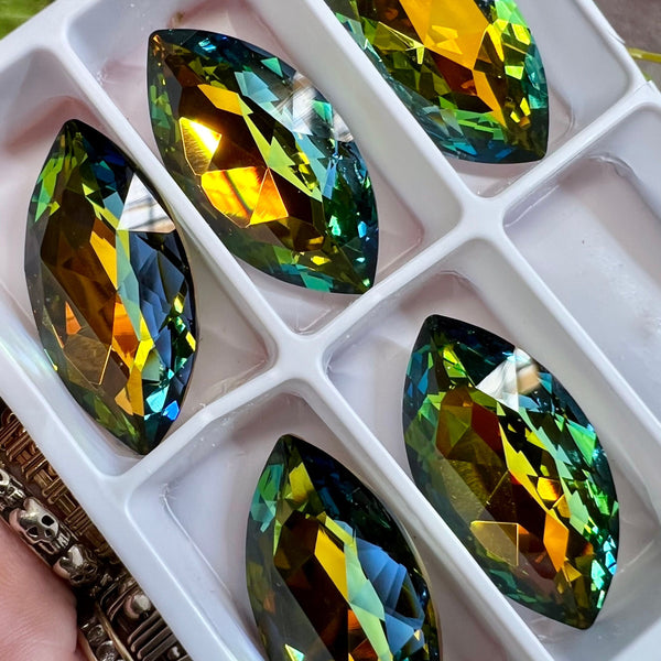 Golden Sahara Navette 32x17mm Genuine Swarovski Crystal, Article 4227 Golden Sahara, With Setting