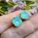 Pacific Opal Genuine Swarovski Crystal, 10mm 4470 Square Cushion Cut With Setting Pale Blue Green Opal