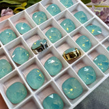Pacific Opal Genuine Swarovski Crystal, 10mm 4470 Square Cushion Cut With Setting Pale Blue Green Opal