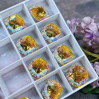 Light Topaz Shimmer Genuine Swarovski, 1 Pc 14mm Fancy 4460 Cushion Square Cut Crystal