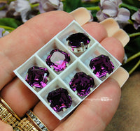 Amethyst Swarovski Vintage Crystal, 1 Pc 10mm 4671 Square-Octagon With SP or GP Setting