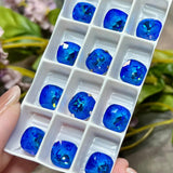 10mm Royal Blue Delite Genuine Swarovski, 1pc 4470 Square Cushion Cut With Setting, Royal Blue Opal, Bead Embroidery, Jewelry Component (Copy)