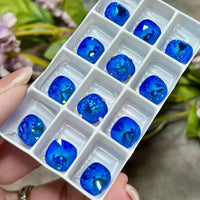 10mm Royal Blue Delite Genuine Swarovski, 1pc 4470 Square Cushion Cut With Setting, Royal Blue Opal, Bead Embroidery, Jewelry Component (Copy)