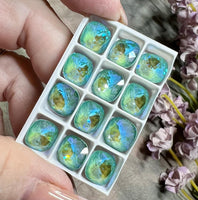 10mm Silky Sage Delite Genuine Swarovski, 1pc 4470 Square Cushion Cut With Setting