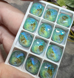 10mm Silky Sage Delite Genuine Swarovski, 1pc 4470 Square Cushion Cut With Setting