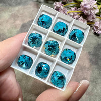 Blue Zircon 10mm Genuine Swarovski 10mm 4470 Cushion Cut with Sew On Type Setting