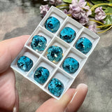 Blue Zircon 10mm Genuine Swarovski 10mm 4470 Cushion Cut with Sew On Type Setting