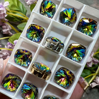 Vitrail Medium Genuine Swarovski, 1 Pc 10mm Fancy 4460 Cushion Square Cut Crystal, Rhinestone in Setting