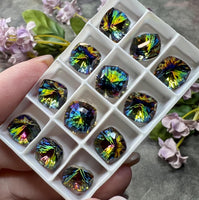 Vitrail Medium Genuine Swarovski, 1 Pc 10mm Fancy 4460 Cushion Square Cut Crystal, Rhinestone in Setting