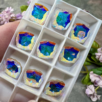 Crystal AB Genuine Swarovski, 1 Pc 10mm Fancy 4460 Cushion Square Cut Crystal, Rhinestone in Setting