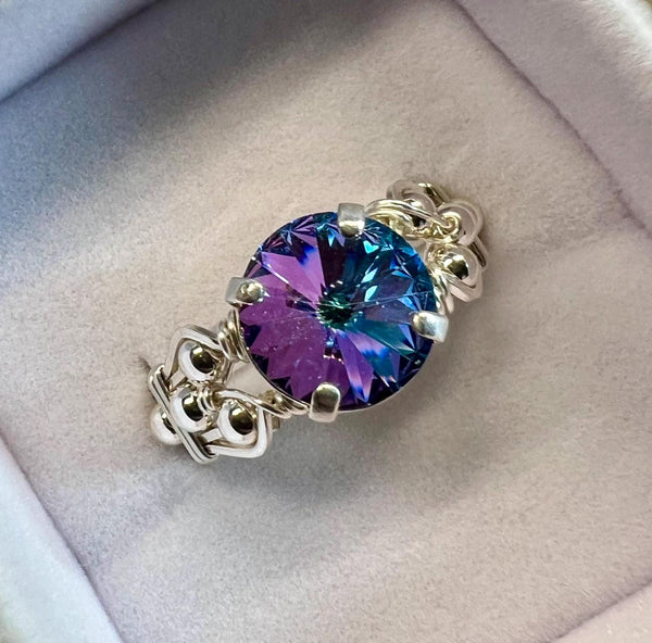 Vitrail Light Swarovski Crystal ,Handmade Ring Made to Order, Swarovski Crystal Ring