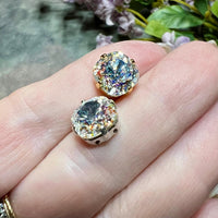 Swarovski White Patina Crystal, 1pc 10mm 4470 Cushion Cut With Prong Setting