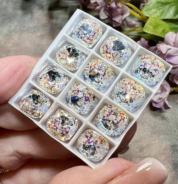 Swarovski White Patina Crystal, 1pc 10mm 4470 Cushion Cut With Prong Setting