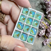 10mm Silky Sage Delite Genuine Swarovski, 1pc 4470 Square Cushion Cut With Setting