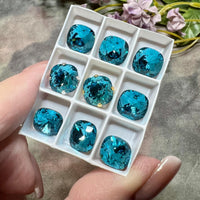 Blue Zircon 10mm Genuine Swarovski 10mm 4470 Cushion Cut with Sew On Type Setting
