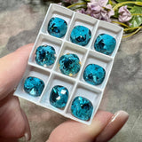 Blue Zircon 10mm Genuine Swarovski 10mm 4470 Cushion Cut with Sew On Type Setting