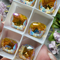 Light Topaz Shimmer Genuine Swarovski, 1 Pc 10mm Fancy 4460 Cushion Square Cut Crystal