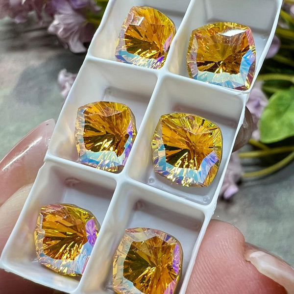 Light Topaz Shimmer Genuine Swarovski, 1 Pc 10mm Fancy 4460 Cushion Square Cut Crystal
