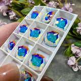 Crystal AB Genuine Swarovski, 1 Pc 10mm Fancy 4460 Cushion Square Cut Crystal, Rhinestone in Setting